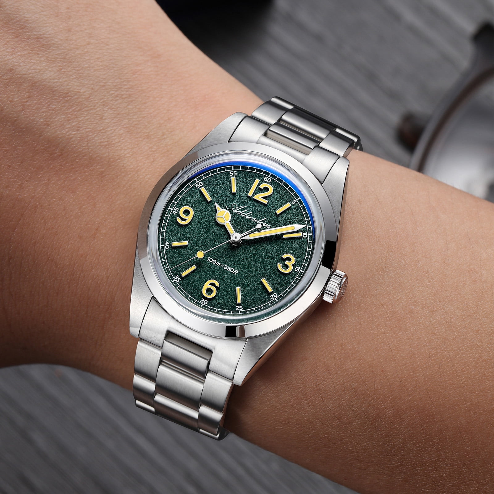 ADDIESDIVE Watches for Men Diver 100m Waterproof, 316L Stainless Steel, Japanese Quartz Movement,Luminous Green Dial