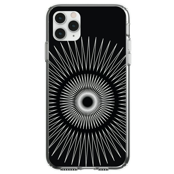 DistinctInk Clear Shockproof Hybrid Case for iPhone 12 MINI (5.4" Screen) - TPU Bumper, Acrylic Back, Tempered Glass Screen Protector - Black White Star Bursts
