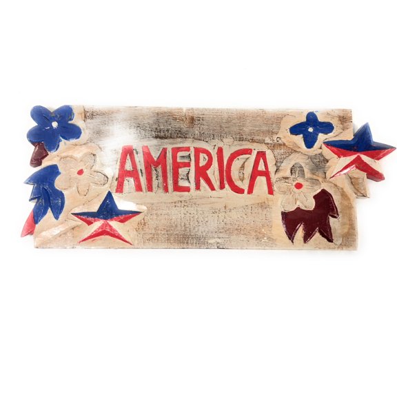 Texas Americana Sign America w/ Aloha - Hand Carved 20" | #dpt530650