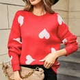 thumbnail image 2 of Womens Valentines Sweater Peach Heart Pattern Crewneck Sweater Soft Knit Long Sleeve Pullover Casual Comfortable Jumper Top Red XL, 2 of 9