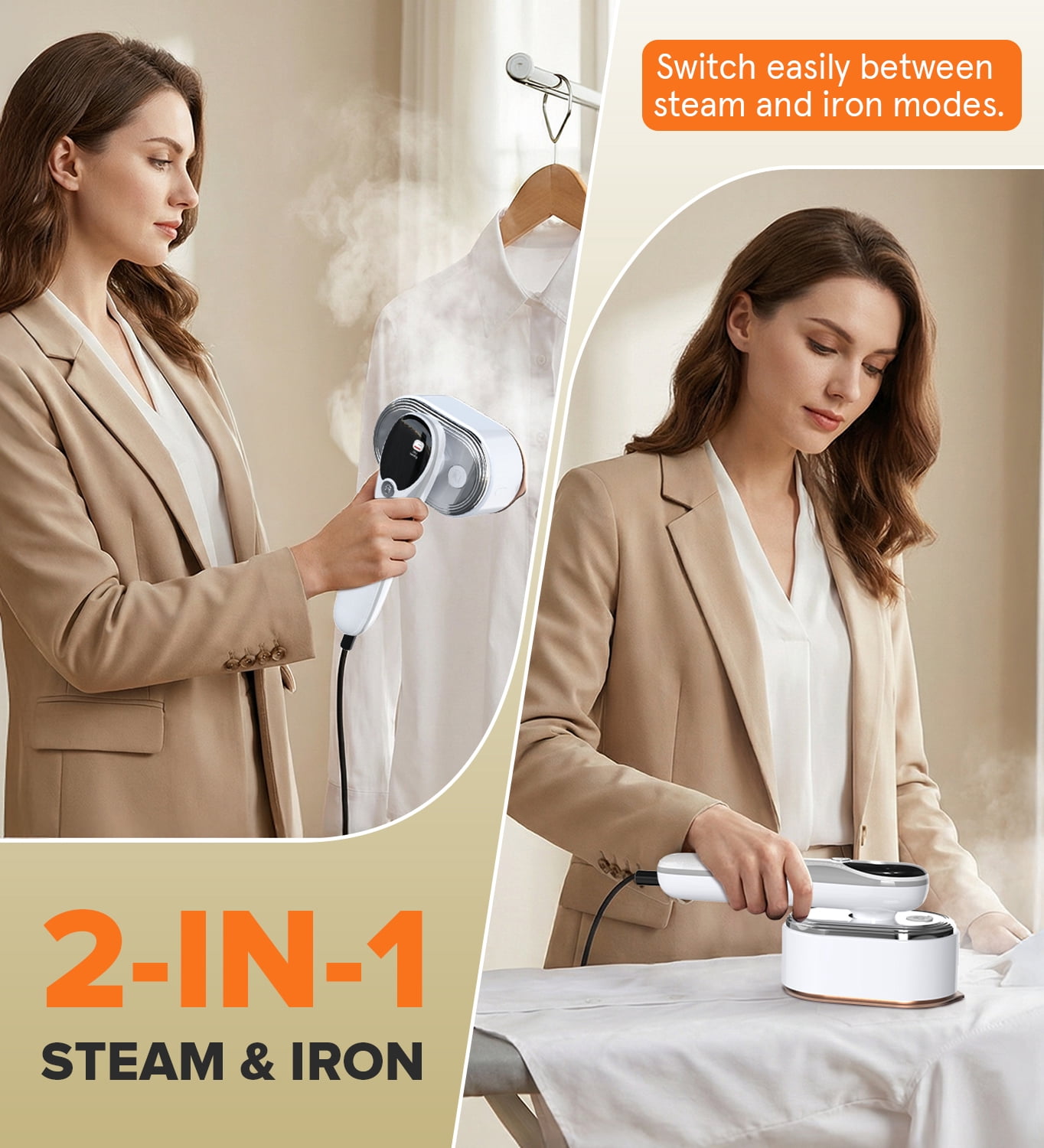 Loheer Steamer for Clothes, 1200W Handheld Garment Steamer with 10s Fast Heat & LCD Display, 4 Steam Levels, 90° Swivel Handle, Portable Travel Steam Iron for Home & Trip