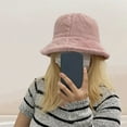 thumbnail image 3 of D-GROEE Women Fisherman Hat Women's Winter Fisherman Hat Wide Brim Solid Color Thick Plush Flat Top Windproof Warm Decorative Foldable Lady Bucket Thermal Hat, 3 of 5