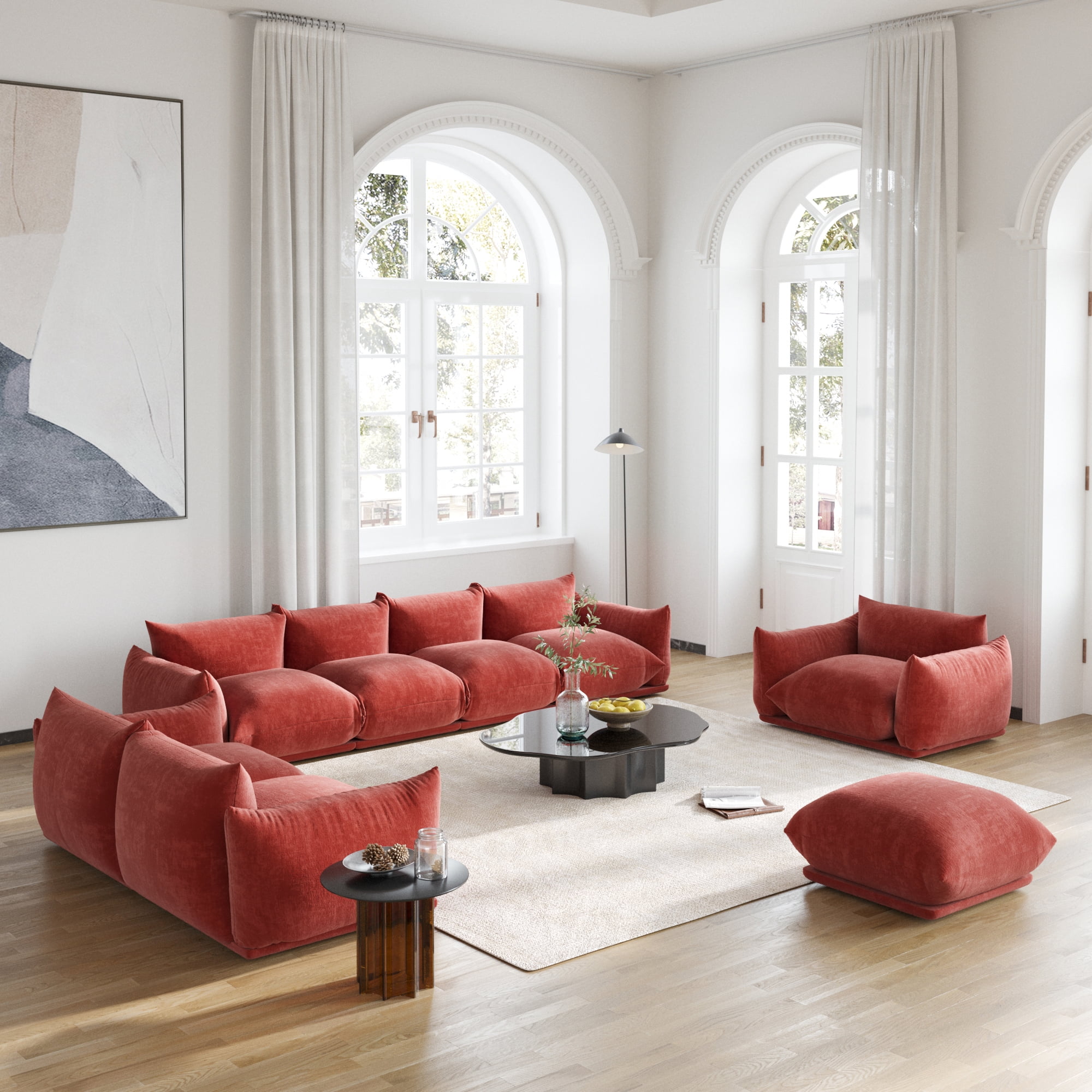bokifol 4 Seats Sofa and Loveseat with Ottoman and Single Seat Armrest,4Pcs Living Room Sofa Sets,Modular Sectional Couch Sofas for Living Room,Orange