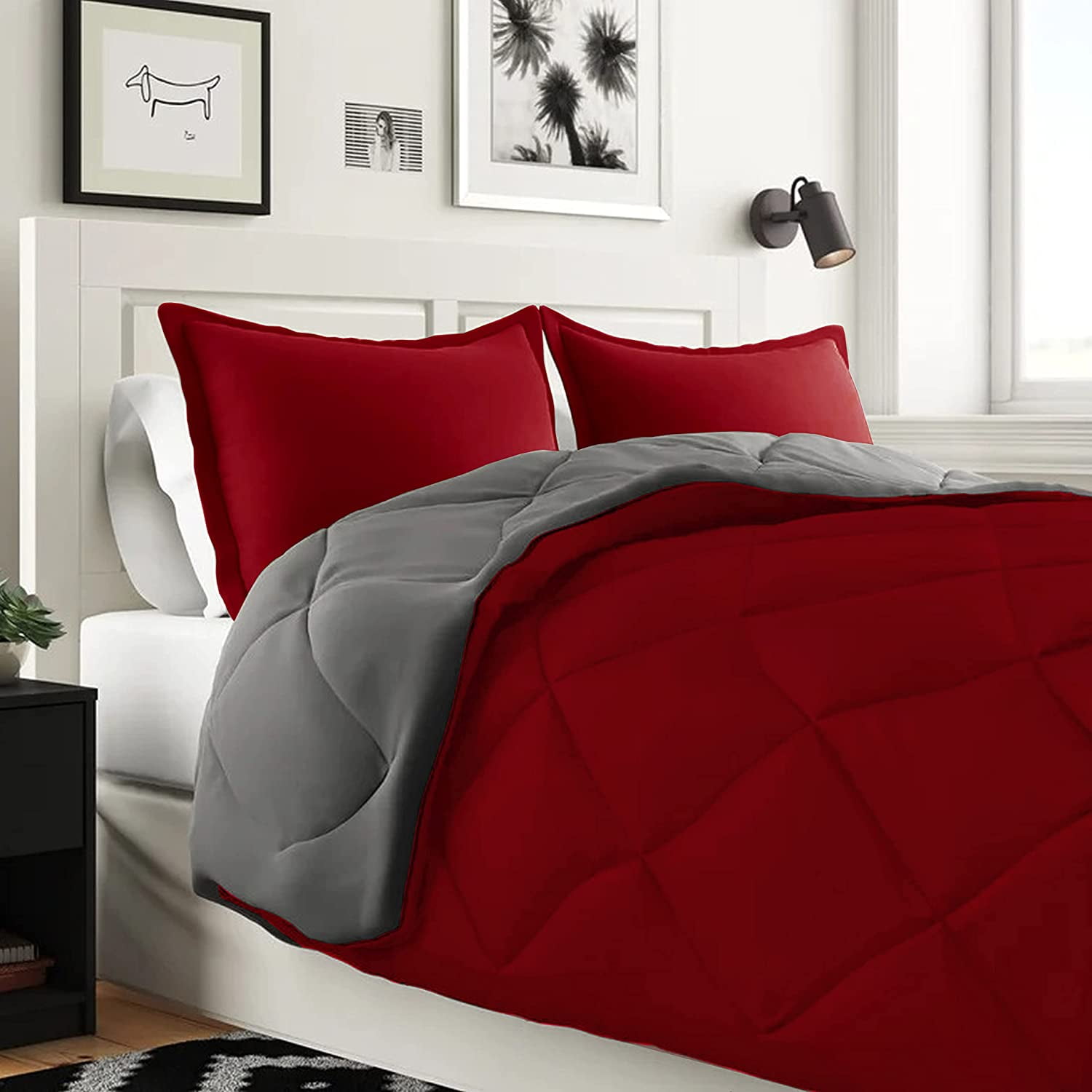 Elegant Comfort 7-Piece Bed-in-a-Bag Comforter and Sheet Set- 1500 Series 7-Piece King Size Bed-in-a-Bag, Bed Sheets and Comforter Set, Wrinkle and Stain Resistant, Red/Gray