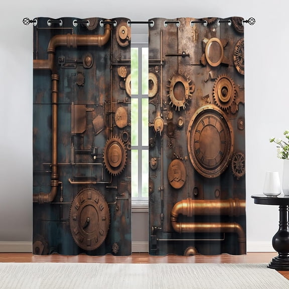 Steampunk Blackout Curtains, Industrial Gear Window Curtains, Thermal Insulated Drapes for Bedroom Living Room Kitchen Decor 26"W x 45"L (2 Pack)