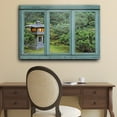 thumbnail image 2 of wall26 - Vintage Teal Window Looking Out Into a Japanese Garden with a Lamp Post - Canvas Art Home Art - 24x36 inches, 2 of 3