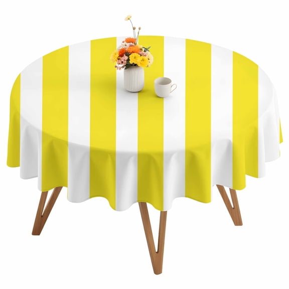 Yellow and White Striped Round Tablecloth 54 inches Gradient Geometric Waterproof Oil-Proof Table Cloth Round Table Cover for Holiday Party Picnic Dinner Decor Indoor and Outdoor Use