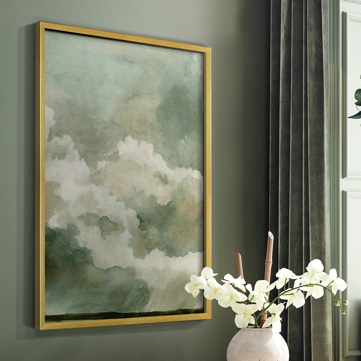 Coming Rain II Framed Print in Gold Solid Wood Framed Print No Nail Hanging