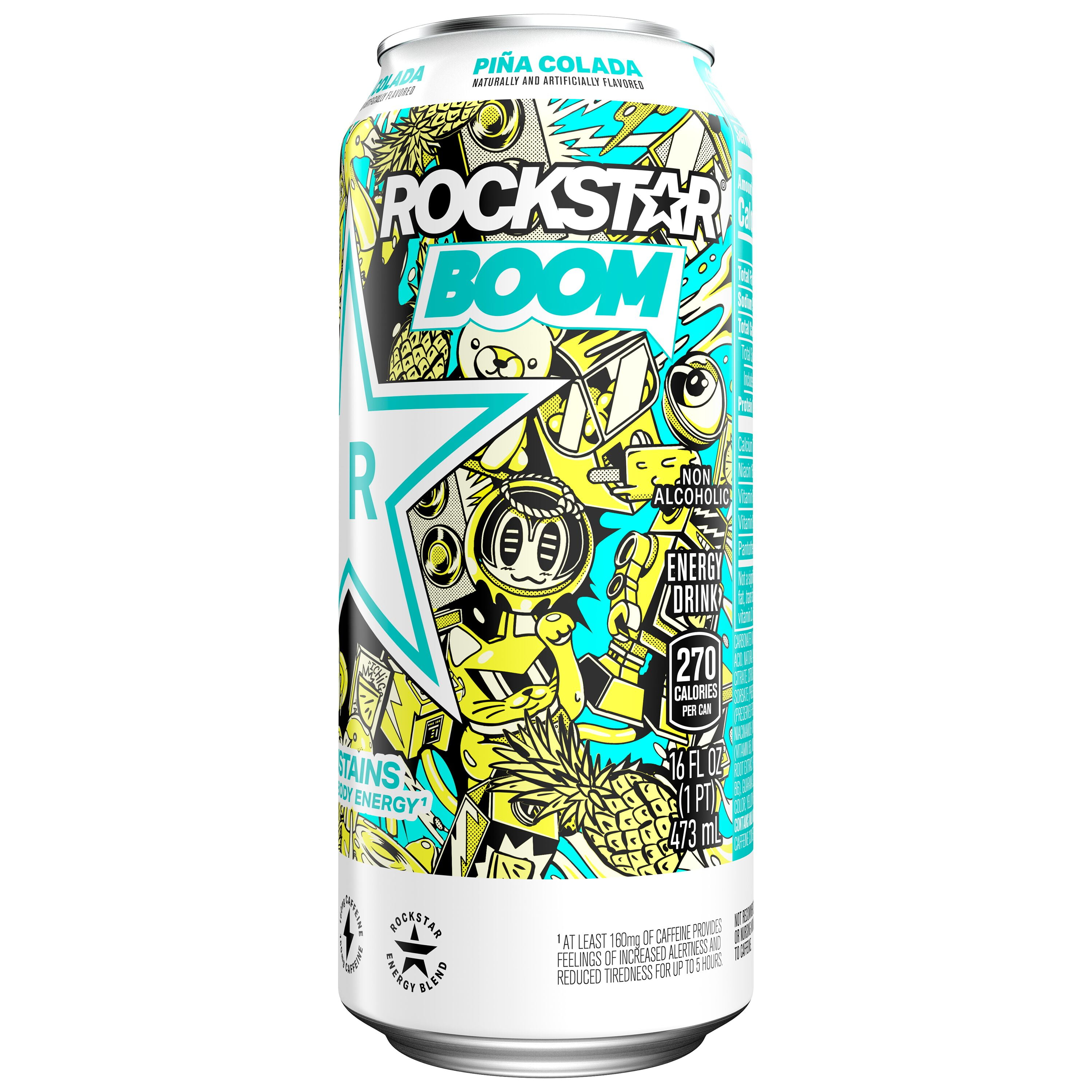 Rockstar Boom Pina Colada Flavor Energy Drink 16 fl oz, 12 Pack Cans
