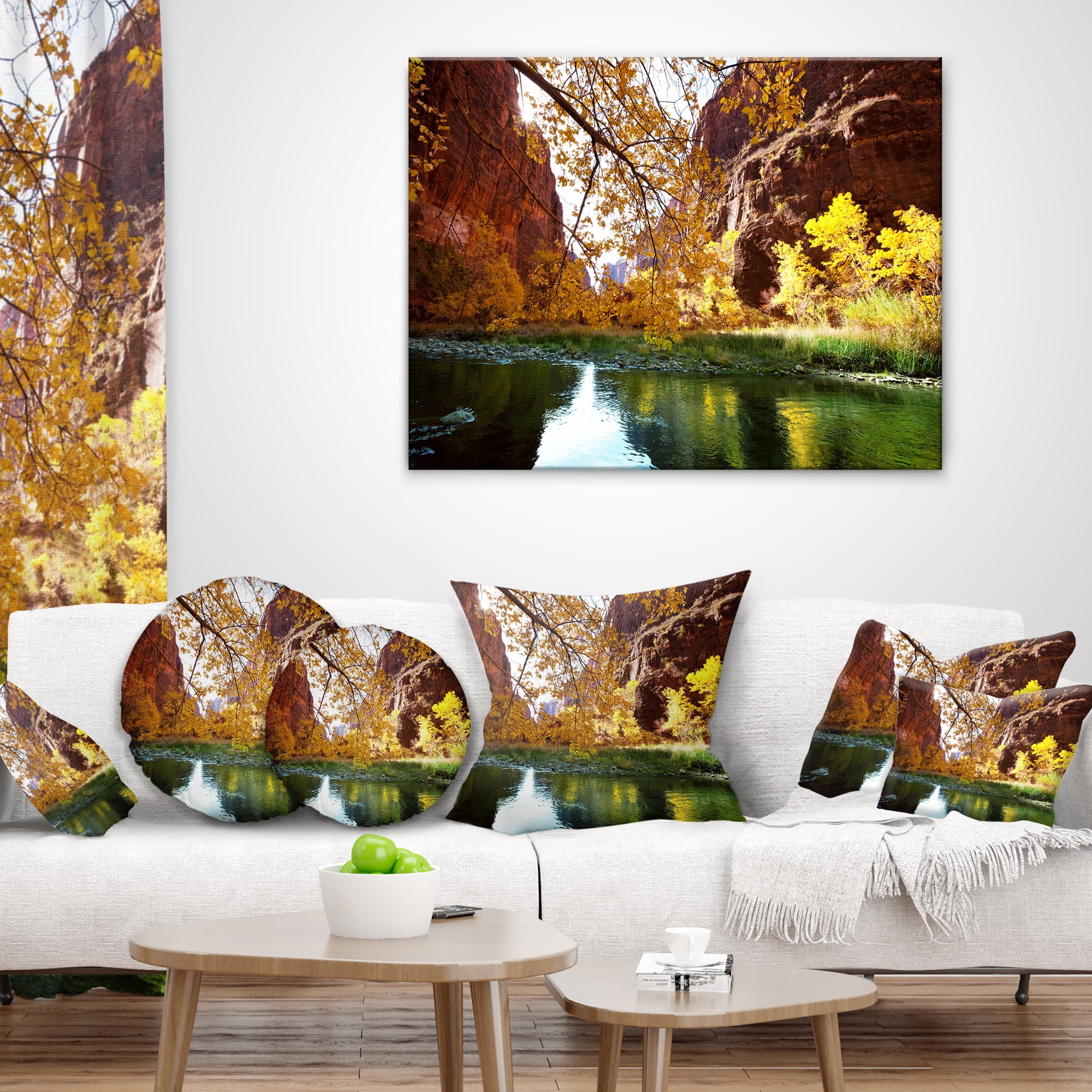 Designart Blue Lake in Yosemite Mountains - Landscape Printed Throw Pillow - 18x18