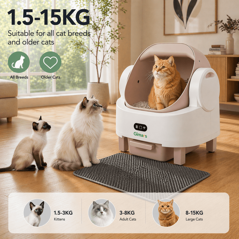 Gimars Self Cleaning Cat Litter Box, Open-Top, Large Capacity, Safety Sensors, For Multi Cats