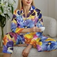 thumbnail image 6 of Pofeuu The Garden Tricolor Pansy Flower Print Womens Pajamas Set Long Sleeve Sleepwear Button Down Nightwear Soft Pj Lounge Sets Button Down Pajamas Women-X-Large, 6 of 7