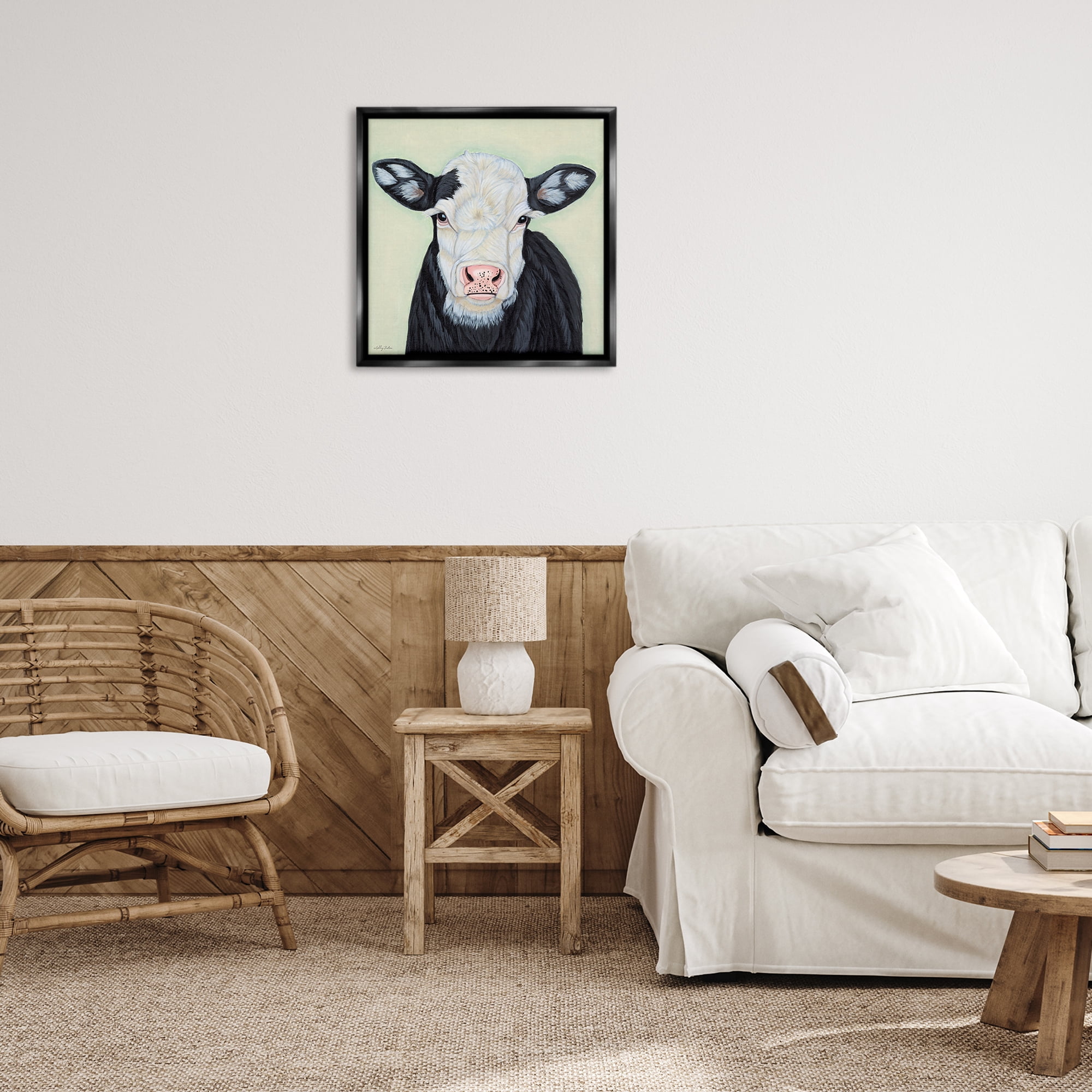 Stupell Industries Cow with Spotted Ears Animals Painting Black Floater Framed Canvas Art Print Wall Art, 25 x 25