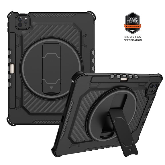 Nalacover Heavy Duty Tablet Case for iPad Pro 11 2022/2021/2020/2018, Case for iPad Air4/Air5, Rotated Kickstand Pen Holder Soft TPU Rugged PC Shockproof Military Grade Helmet Protective Cover,Black