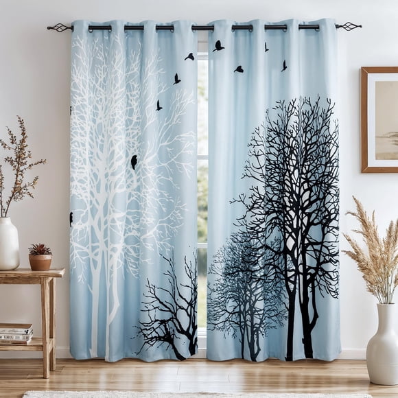 Cortinas opacas SUBRTEX Floral, 132 x 213 cm, color azul claro, 2 paneles