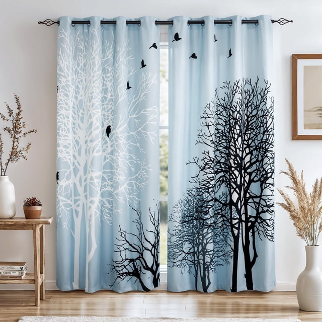 Cortinas opacas SUBRTEX Floral, 132 x 213 cm, color azul claro, 2 paneles