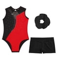 thumbnail image 3 of Alvivi Kids Girls Gymnastics Athletic Dance Tracksuit Sleeveless Leotard with Shorts Hair Band Set Red 8, 3 of 7