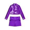 thumbnail image 4 of YiZYiF Kids Girls Glossy Metallic Jazz Hip Hop Dance Outfit Long Sleeve Sequins Crop Top with Dance Shorts Activewear Purple 6, 4 of 5