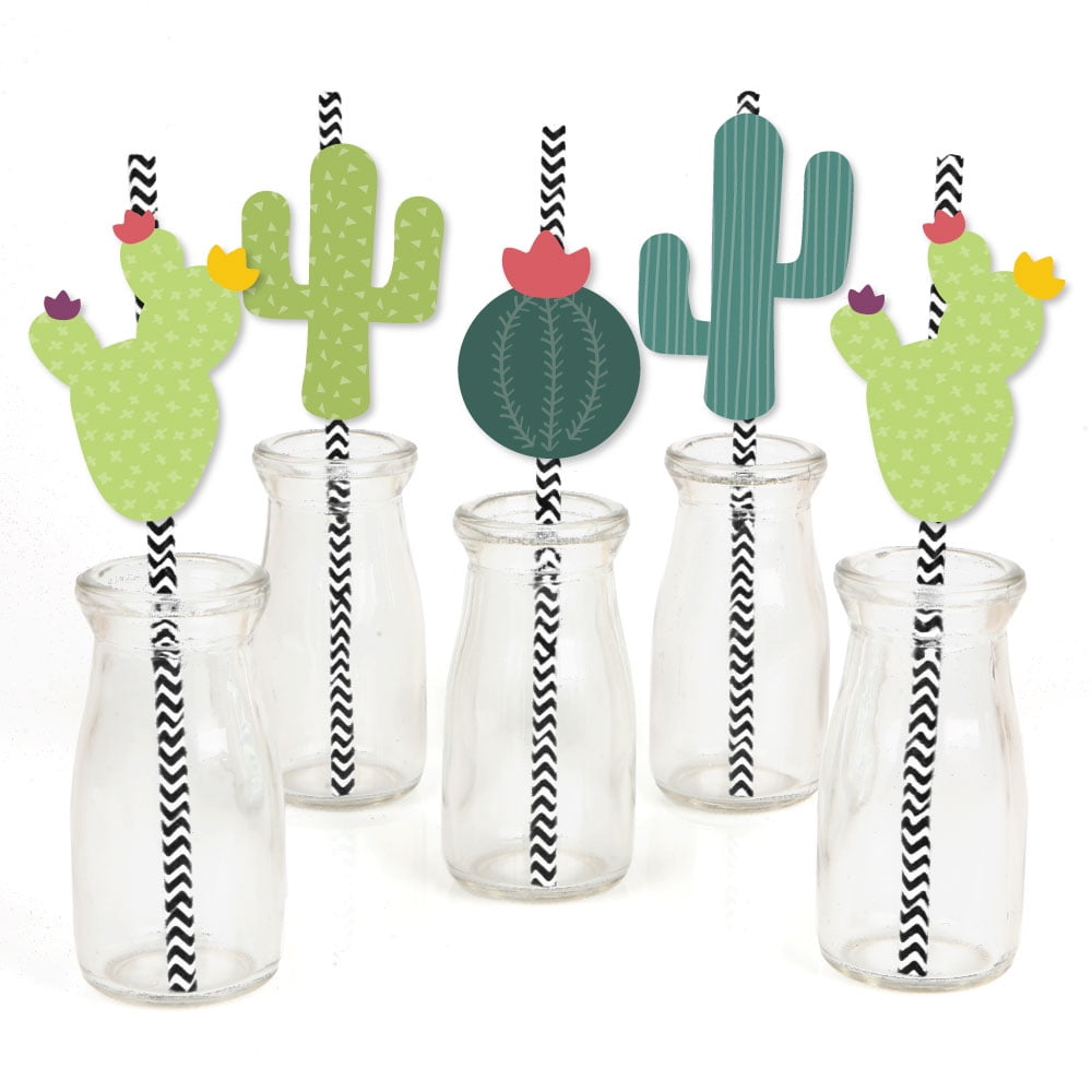 Prickly Cactus Party - Paper Straw Decor - Fiesta Party Striped Decorative Straws - Set of 24