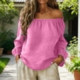 thumbnail image 2 of Danhjin Linen Shirts for Women Long Sleeve Off Shoulder Square Neck Solid Color Fashion Pullover Tops Fall Summer Spring Vacation Going out Blouses Casual T Shirts, 2 of 7