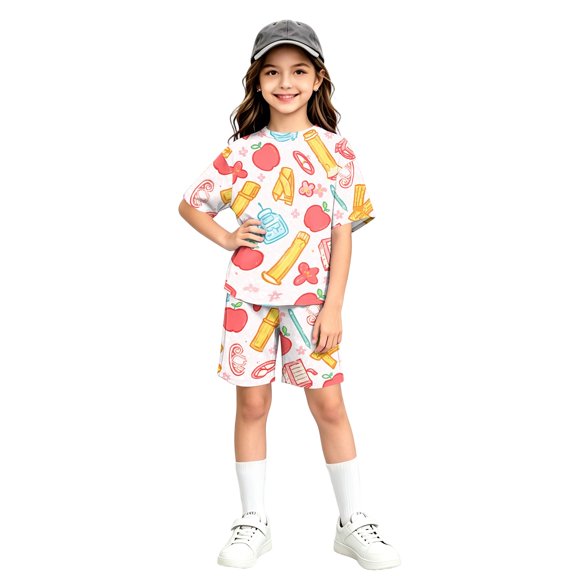 Grblisyd Back to School Outfits for Girls Short Sleeve Crew Neck T Shirts Top and Shorts Clothing Sets