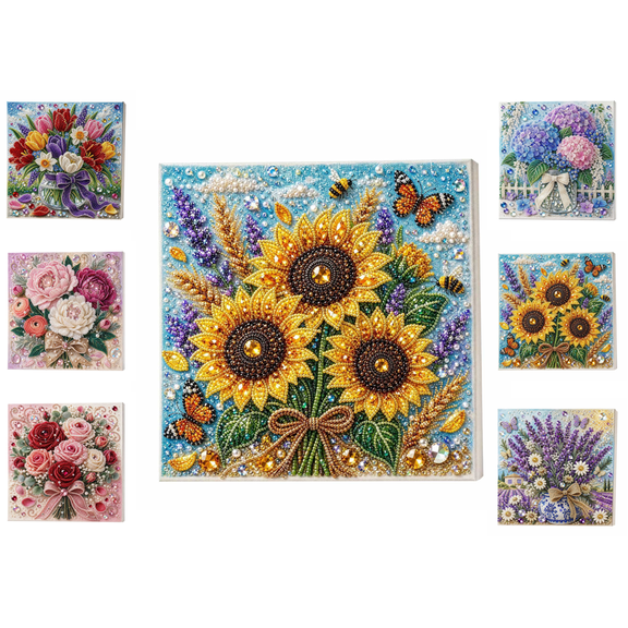 Sunflower Pearl Art DIY Kit, 6 Pack Floral Pearl Diamond Painting Kit with Drill Pen & Tray, Beginner Friendly Handmade Art Craft for Home Decor Holiday Gift