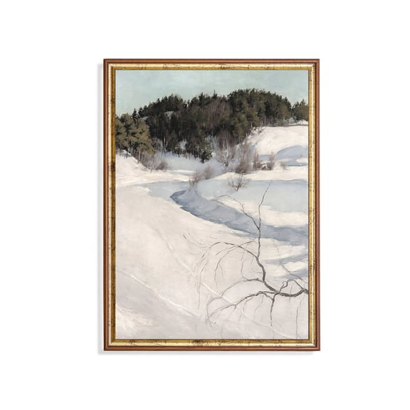 Winter Landscape Art Poster Vintage Snow Pine Forest Home Decor, 12x18 UNFRAMED