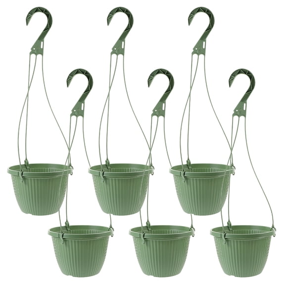 OUNONA 6Pcs Hanging Planters in Green Plastic for Office Living Room and Outdoor Garden