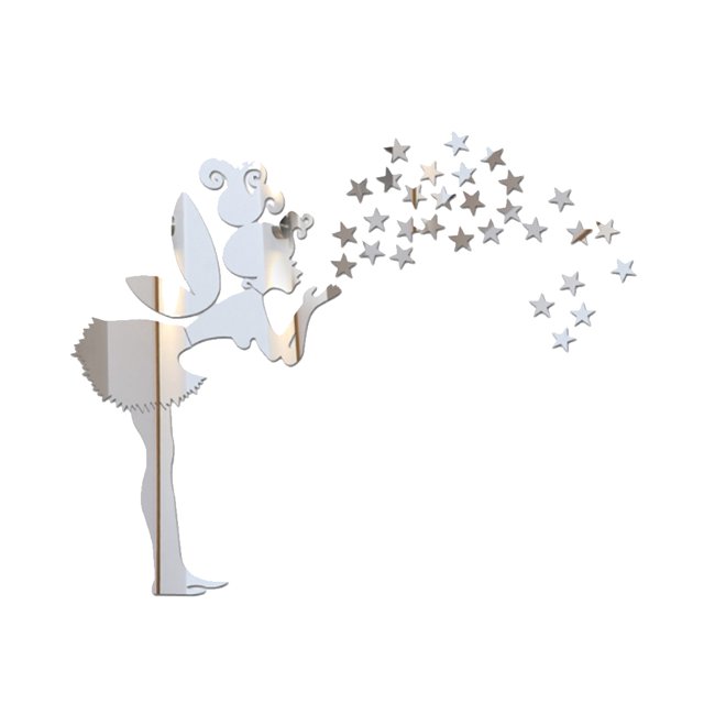 Bearachild Pegatina de espejo 3D de elfo de hadas DIY, regalo de Navidad, pegatinas de pared, estrellas de cuento de hadas, calcomanías acrílicas, papel Decoración del hogar Plata Bearachild JJ11076-01