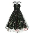 thumbnail image 3 of IBTOM CASTLE Women Vintage Dress 1950s Sleeveless Mesh Patchwork Cocktail Swing Dress Floral Embroidery Flare A-Line Dress Wedding Guest Evening Prom Gown S Black, 3 of 8