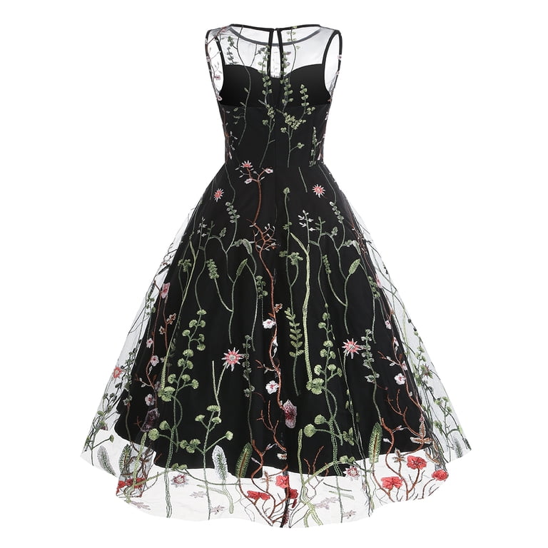 black 1950s butterfly patchwork vintage dress IBTOM CASTLE Women Sleeveless Mesh Cocktail Swing Dress Floral Embroidery Flare A-Line Dress Wedding Guest Evening Prom Gown S Kendall Jenner stuns in