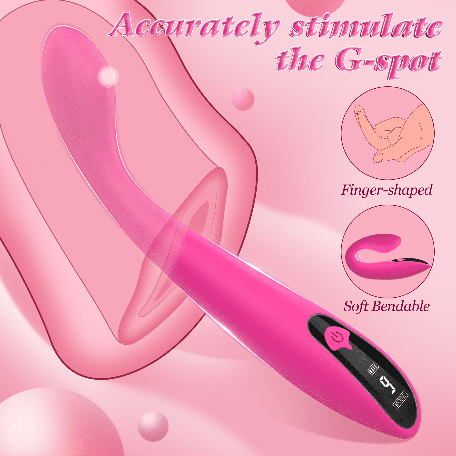 Amoochoo Sex Toys G-Spot Vibrator with 9 Modes, LCD Display Dildo for Women, Pink