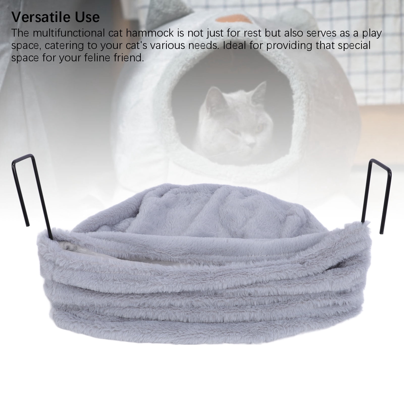 Yajisi Premium Cat Hammock Bed with Metal Curved Stand, Semicircle Plush Space Saving Sleeping Perch for Indoor Cats, 18.11 in / 46 cm Length, Enhanced Comfort Pet Furniture, Gray