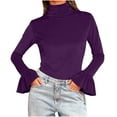 thumbnail image 5 of hotojiny Turtleneck Tops for Women Ruffle Long Sleeve Velvet Blouses Work Shirts Basic Fashion Going out Clothes Spring Outfit, 5 of 7