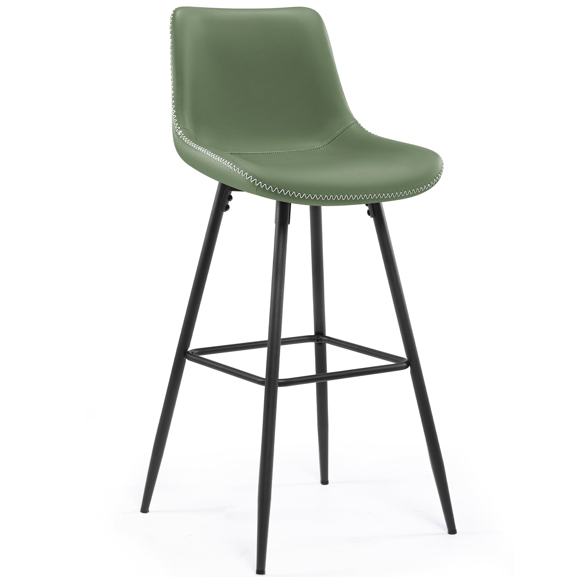 COOLHUT 24 Inch Bar Stools Set of 2, Counter Height Bar Chair with Footrest, Upholstered Faux Leather Bar Chair, Counter Stools with Sturdy Metal Legs, Green
