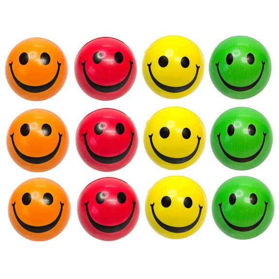 Smiley Face Stress Ball (12 Pack) (2.5 Inch) Soft Foam Red, Orange, Green, Yellow Balls Great for Prizes and Giveaways