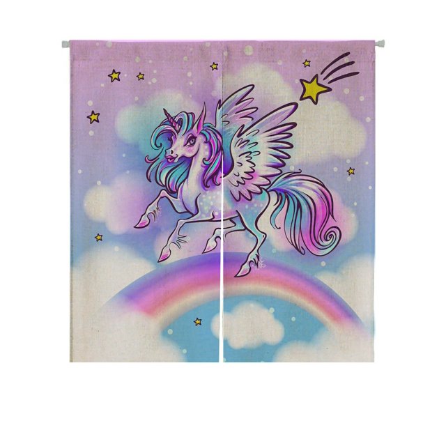 Cortina Noren ABPHQTO Unicornio Magia Fantasía Caballo Arco iris 105x120 cm