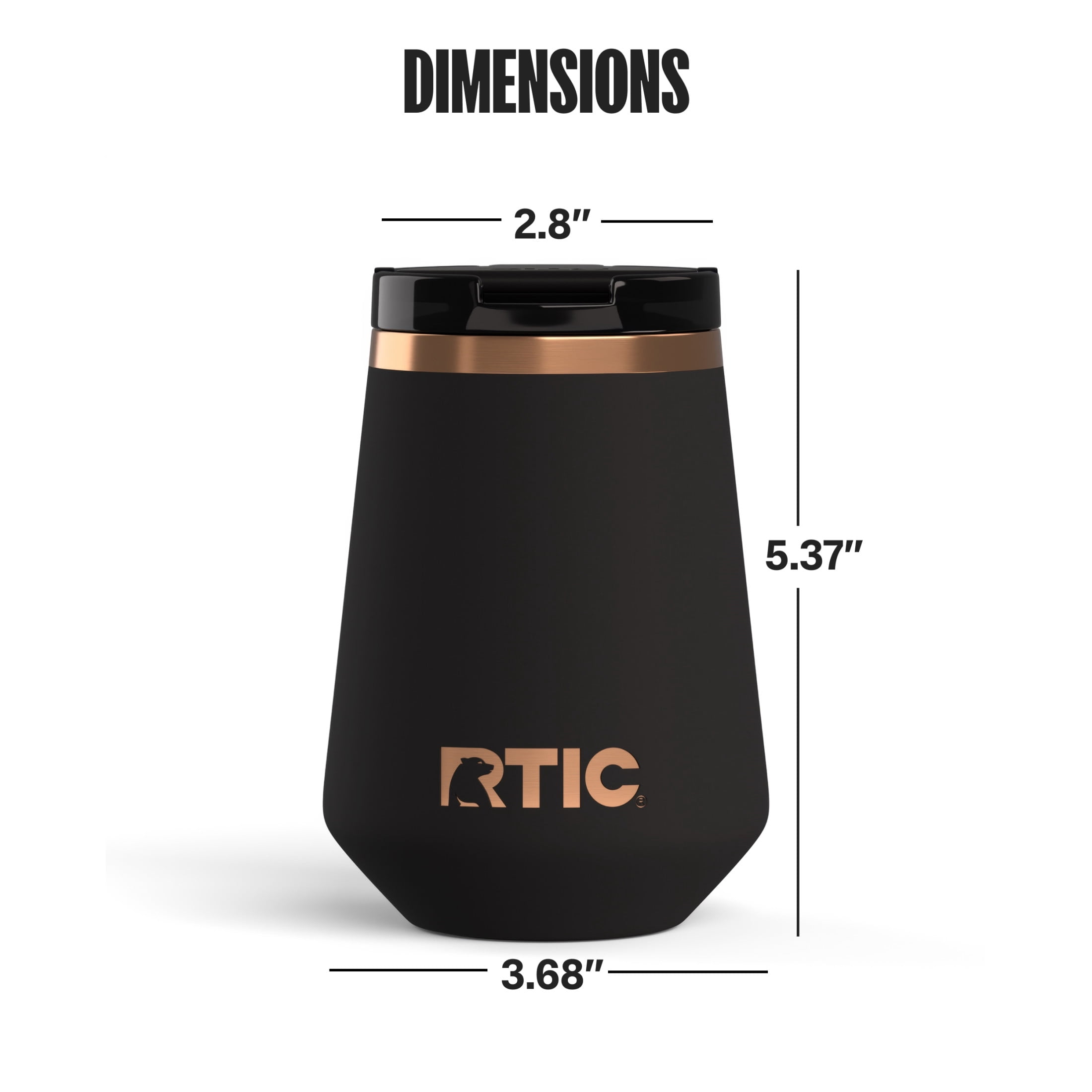 RTIC 12 oz Ceramic Lined Insulated Wine Tumbler with Leak Resistant Lid, Black