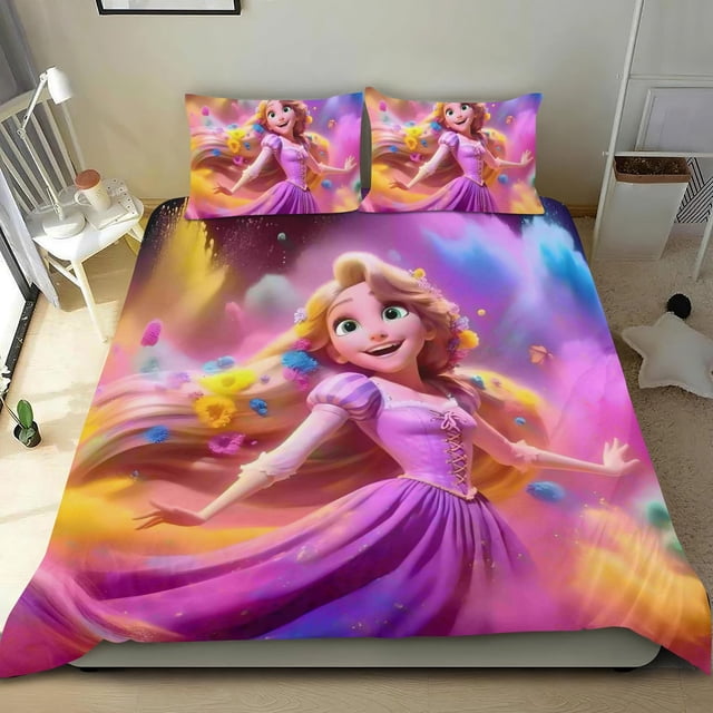 Enredados, Princesa Rapunzel Conjunto de sábanas temático, trío de piezas, cómodo y amigable con la piel, diseño único, regalo de decoración para el hogar para familiares, amigos y fans,140cm *210cm