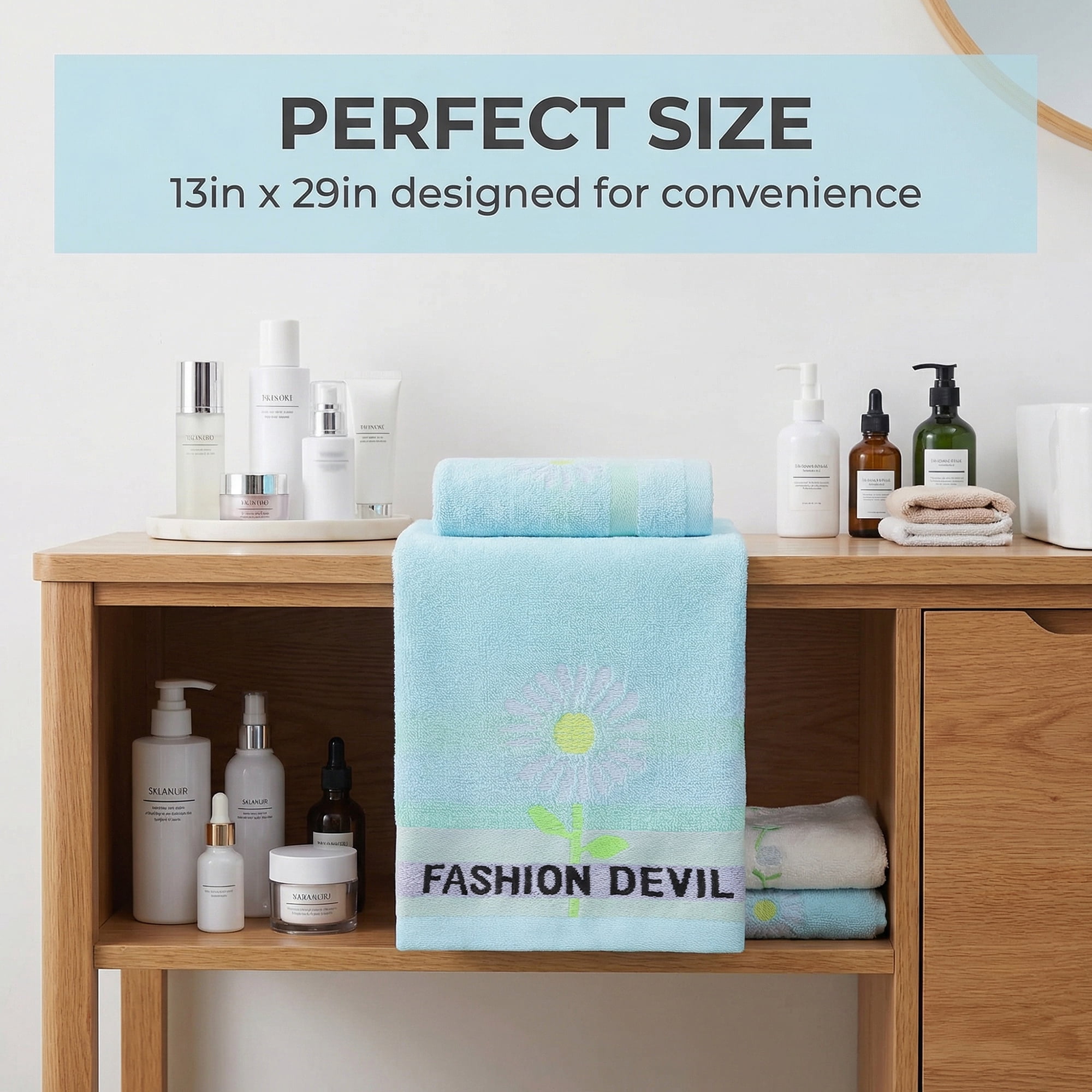 Unique Bargains 29" x 13" Floral Decorative Absorbent Hand Towels Blue 2pk
