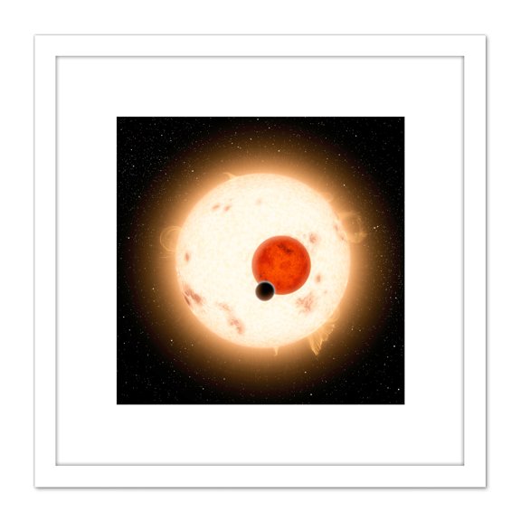 Space NASA Planet Kepler-16 Red Dwarf Star Illustration 8X8 Inch Square Wooden Framed Wall Art Print Picture with Mount