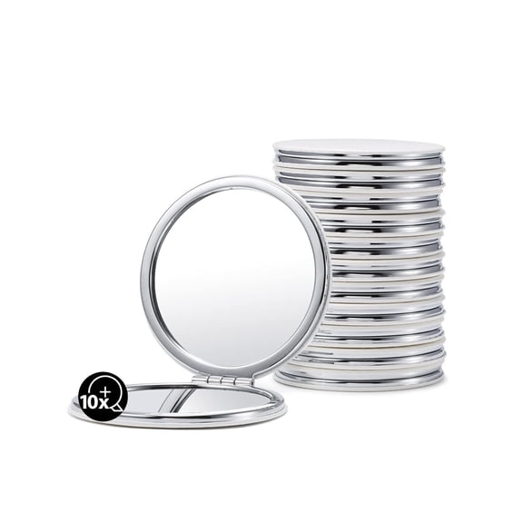 Compact Magnifying Mirror Bulk, Set of 12 Round Double-Sided 1X/10X Magnification PU Leather 2.8"(White)