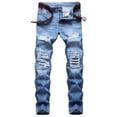 thumbnail image 2 of Mens Jeans Casual Ripped Personality Stretch Straight Slim Leg Comfortable Denim Trousers Fit Casual Pants For Men Light Blue 40, 2 of 9