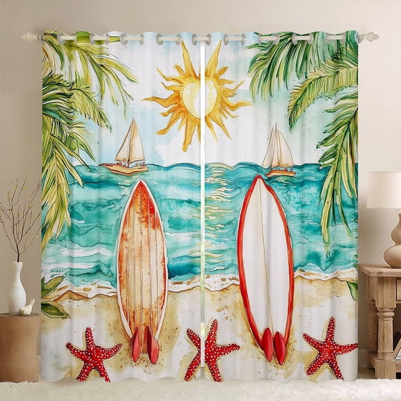 Erosebridal Surfing Surfboard Curtains and Drapes (38x45), Summer Beach 30%-50% Blackout Curtains for Bedroom, Ocean Starfish Curtains for Living Room, Bedroom Curtains Bedroom Decoration
