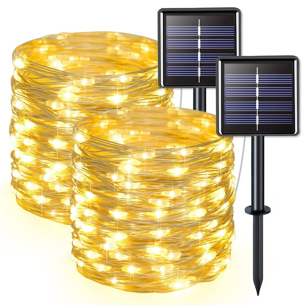 Guirnalda de luces solares JMEXSUSS, paquete de 2, 20 m, 100 LED, blanco cálido