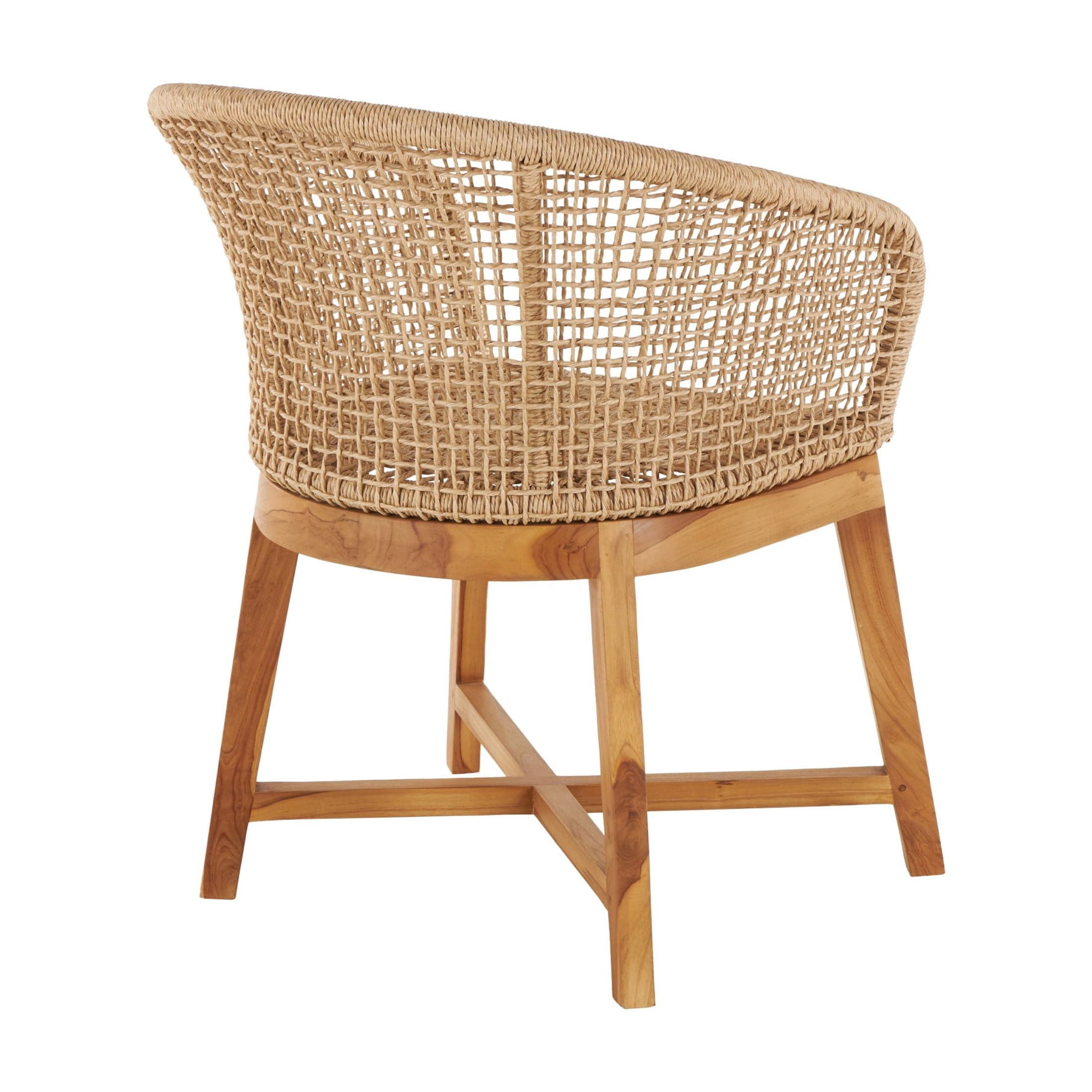 DecMode Plastic Rattan Handmade Woven Rounded Lounge Chair with Teak Frame, Light Brown