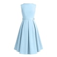 thumbnail image 5 of BRGZLK Girls Summer Dresses Formal Party Wedding Trendy Solid Color Round Neck Sleeveless Bow Belt Tulle Dress Mesh High Low Midi Dress Blue 7-8 Years, 5 of 5