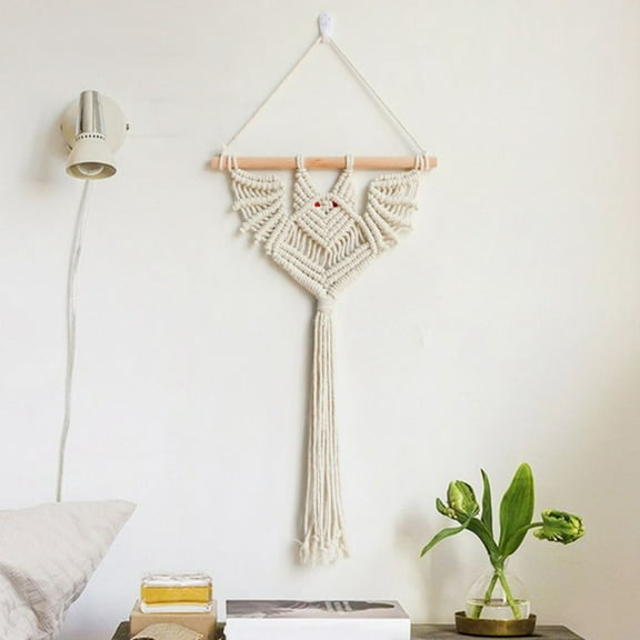 Halloween Bat Macrame Wall Hanging Geometric Art Decor Handmade Woven Gothic Ornament for Bedroom Beige