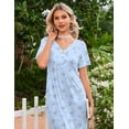 thumbnail image 2 of Ekouaer Nightgowns for Women Bamboo Viscose Long Night Gown Short Sleeve Moo Moos V Neck Sleep Shirts Pleated House Dress, 2 of 6