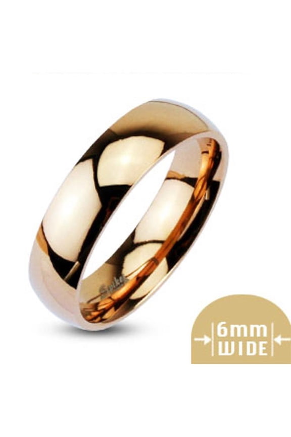 Unisex Stainless Steel 316 Rose Gold Ion Plated Wedding Band Ring 6mm Wide Size 6